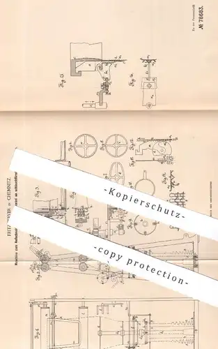 original Patent - Fritz Wever , Chemnitz , 1893 , Schneidmaschine für Webstuhl , Wirkware | Schere , Nadel , Weben