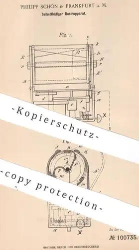 original Patent - Philipp Schön , Frankfurt / Main | 1897 | Rasierapparat | Rasierer , Klinge , Schneidzeug , Rasieren