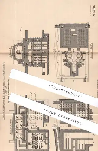 original Patent - AG Glasindustrie vorm. Friedr. Siemens , Dresden | 1897 | Regenerator für Glasschmelz Hafenofen | Ofen