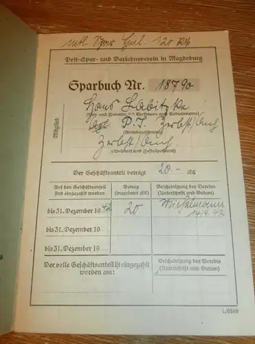 altes Sparbuch Magdeburg , 1941 - 1943 , Hans Labitzke in Zerbst , Sparkasse , Bank !!!