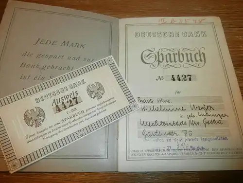 altes Sparbuch Gotha , 1944 , Wilhelmine Meyer geb. Mainzer in Mechterstädt b. Gotha , Sparkasse , Bank !!!