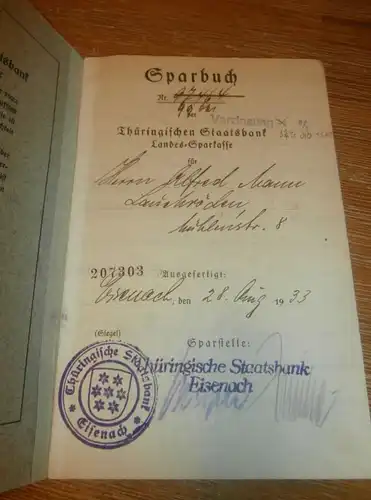 altes Sparbuch Eisenach , 1933 - 1944 , Alfred Mann in Eisenach , Sparkasse , Bank !!!