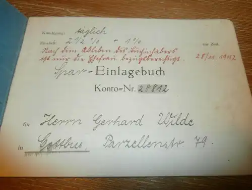 altes Sparbuch Cottbus , 1944 - 1945 , Gerhard Wilde in Cottbus , Sparkasse , Bank !!!