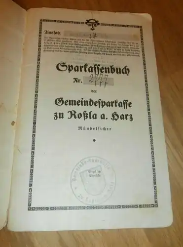 altes Sparbuch Roßla a. Harz , 1940 - 1946 , Anna Krauße in Roßla am Harz , Sparkasse , Bank !!!