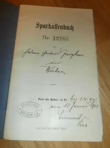 altes Sparbuch Wilkau i.S. , 1911 - Juli 1945 , Gertrud Junghans in Wilkau , Sparkasse , Bank !!!