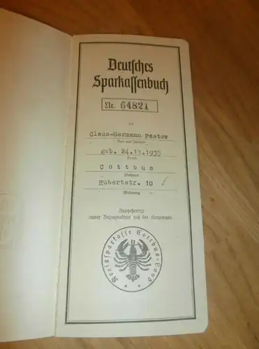 altes Sparbuch Cottbus , 1944 , Claus-Hermann Paetow in Cottbus , Sparkasse , Bank !!!