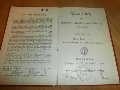 altes Sparbuch Prenzlau , 1930 - 1945 , Werner Marzinsky in Prenzlau , Sparkasse , Bank !!!
