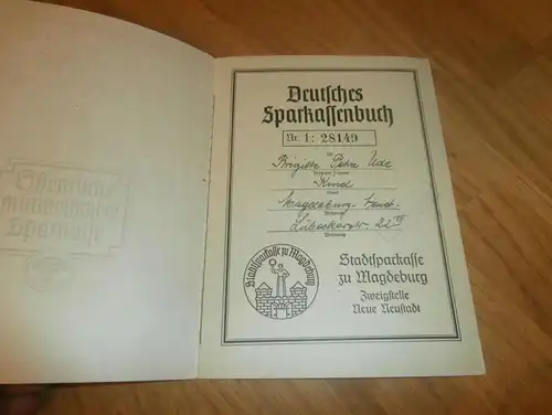 altes Sparbuch Magdeburg Neustadt , 1943 - 1945 , Petra Ude in Magdeburg , Sparkasse , Bank !!!