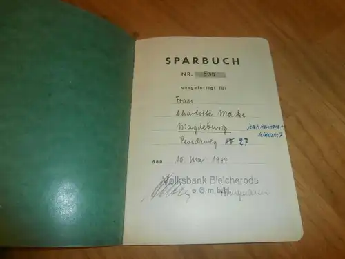 altes Sparbuch Bleicherode , 1944 , Charlotte Macke in Magdeburg / Hannover , Sparkasse , Bank !!!