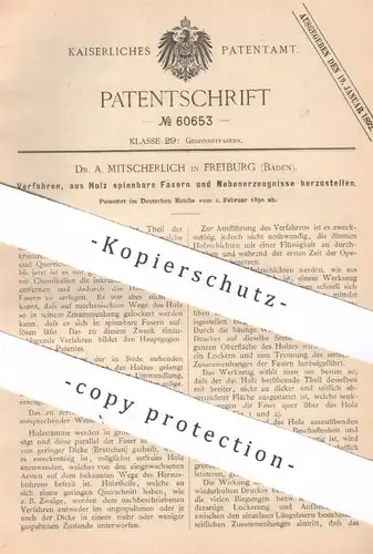 original Patent - Dr. A. Mitscherlich , Freiburg / Baden | 1890 | Herst. von Faser aus Holz | Cellulose , Stoff, Gewebe