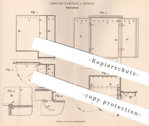 original Patent - Gebrüder Rawitsch , Breslau , 1893 , Kleiderschrank | Schrank , Schränke , Möbel , Möbelbauer ,