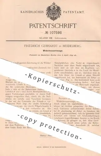 original Patent - Friedrich Gebhardt , Heidelberg , 1899 , Winkelwasserwaage | Wasserwaage aus Holz | Waage !!