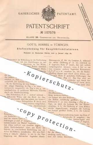 original Patent - Gottl. Himmel , Tübingen , 1899 , Zündung für Glasglühlichtlaternen | Gas , Laterne , Gasleitung