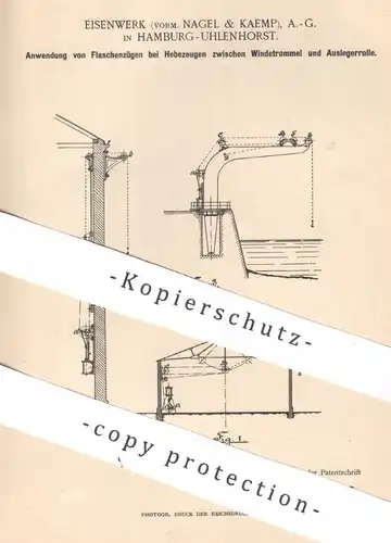 original Patent - Eisenwerk , vormals Nagel & Kaemp AG , Hamburg / Uhlenhorst | 1892 | Flaschenzug , Hebezeug , Winde !!