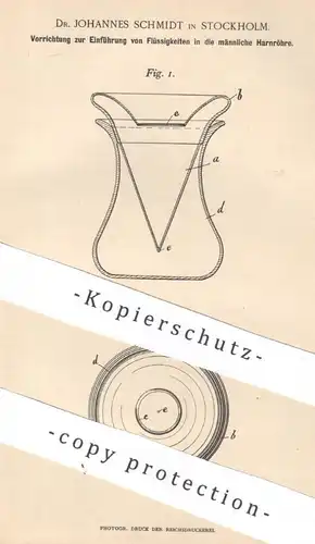 original Patent - Dr. Johannes Schmidt , Stockholm , Schweden | 1892 | Einführung von Arznei in die Harnröhre | Medizin