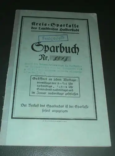 altes Sparbuch Halberstadt , 1928 - 1945 , Heinz Jäger in Halberstadt , Sparkasse , Bank !!!