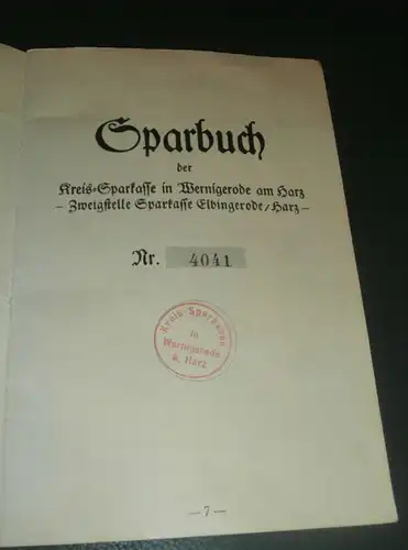 altes Sparbuch Elbingerode / Harz , 1936 - 1945 , Franz Müller in Elbingerode , Bornberg ,  Sparkasse , Bank !!