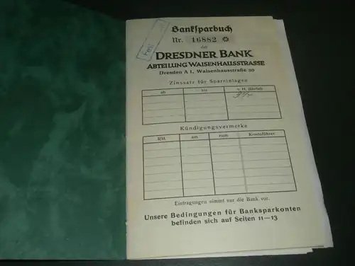 altes Sparbuch Dresden / Waisenhausstrasse , 1942 - 1944 , Rolf Uhde in Dresden , Sparkasse , Bank !!!