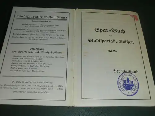 altes Sparbuch Köthen , 1930 - 1944 , Wolfgang Schmidt in Köthen , Sparkasse , Bank !!!