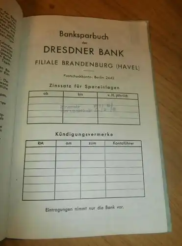 altes Sparbuch Brandenburg a. Havel , 1942 - April 1945 , Erich Imberger in Brandenburg a. Havel , Sparkasse , Bank !!!