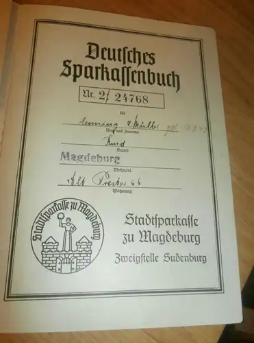 altes Sparbuch Magdeburg Sudenburg , 1943 - April 1945 , Henning Müller in Magdeburg , Sparkasse , Bank !!!