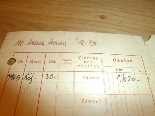 altes Sparbuch Plané u Marianskych Lázni , 1945 , Wanda Brückner , Sparkasse , Bank !!!