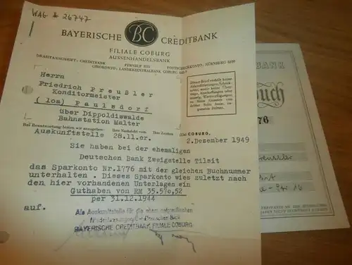 altes Sparbuch Tilsit , 1944 , Friedrich Preußler in Tilsit , Paulsdorf , Malter , Dippoldiswalde , Sparkasse , Bank !!!