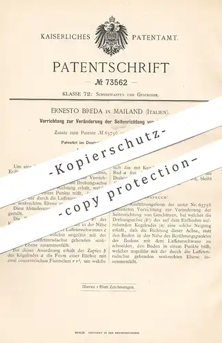 original Patent - Ernesto Breda , Mailand , Italien , 1893 , Veränderung der Seitenrichtung derd Geschütze | Waffen