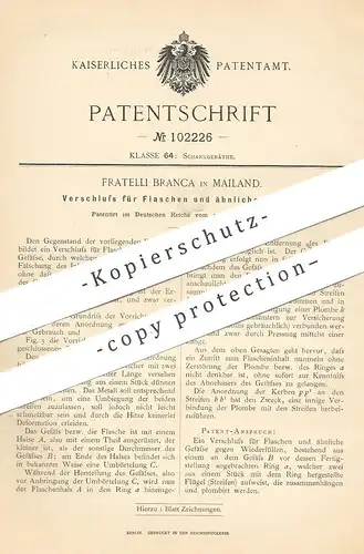 original Patent - Fratelli Branca , Mailand , Italien , 1898 , Verschluss für Flaschen , Gefäße | Flasche , Korken !!!