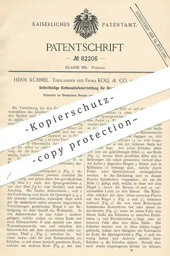 original Patent - Herm. Kümmel | Koll & Co. , Barmen  1894 , Kettenablassvorrichtung für Bandwebstuhl | Webstuhl , Weber