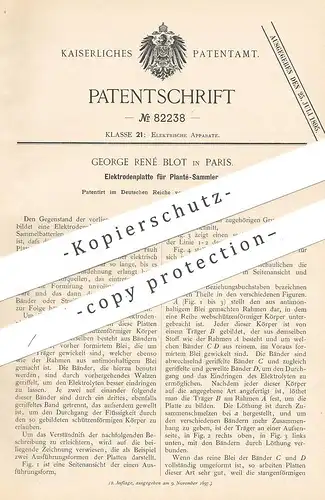 original Patent - George René Blot , Paris , Frankreich , 1894 , Elektrodenplatte für Planté Sammler | Elektrik , Strom