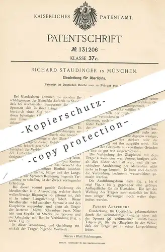 original Patent - Richard Staudinger , München , 1901 , Glasdeckung für Oberlichte | Glasdach , Glas , Dach , Fenster !!