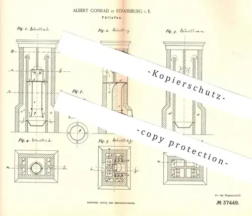 original Patent - Albert Conrad , Strassburg / Elsass , 1885 , Füllofen | Ofen , Öfen , Ofenbauer , Heizung , Feuerung