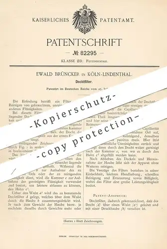 original Patent - Ewald Brüncker , Köln / Lindenthal , 1894 , Dochtfilter | Docht - Filter | Reinigen von Öl | Fett !!!