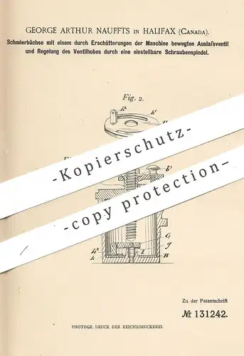 original Patent - George Arthur Nauffts , Halifax , Canada , 1901 , Schmierbüchse | Öl | Schmiere , Maschinenöl !!!