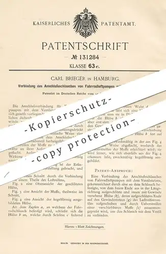 original Patent - Carl Brieger , Hamburg , 1900 , Verbindung von Anschlussschlauch von Fahrrad - Luftpumpe mit Ventil !!