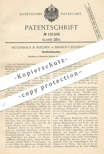 original Patent - Rittershaus & Blecher , Barmen / Unterbarmen , 1901 , Rundflechtmaschine | Klöppelmaschine | Klöppeln