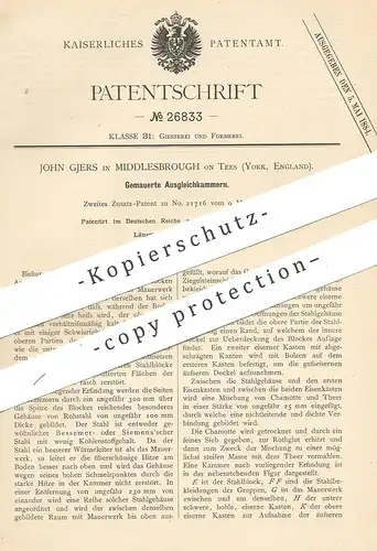original Patent - John Gjers , Middlesbrough , York , England | Gemauerte Ausgleichkammer | Maurer | Siemens | Bessemer