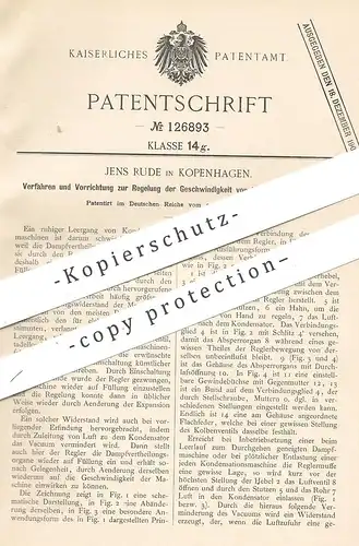 original Patent - Jens Rude , Kopenhagen , Dänemark , 1901 , Geschwindigkeit von Kondensationsmaschinen | Dampfmaschine