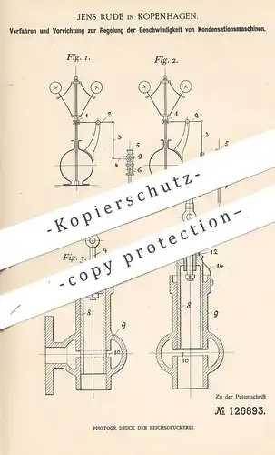 original Patent - Jens Rude , Kopenhagen , Dänemark , 1901 , Geschwindigkeit von Kondensationsmaschinen | Dampfmaschine