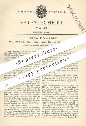 original Patent - H. Borgsmüller , Berlin , 1886 , Bremse per Zentrifugalkraft | Bergbau | Zentrifuge !!!