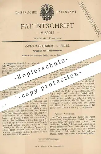 original Patent - Otto Wollenberg , Berlin , 1886 , Verschluss für Taschenstempel | Stempel , Stempelkissen , Tinte !!