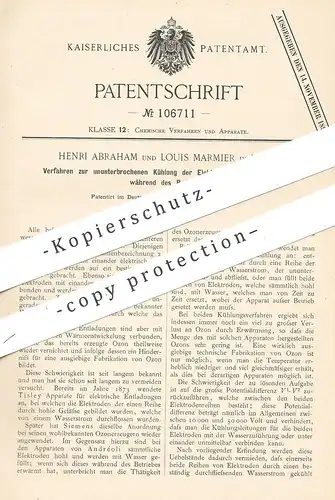 original Patent - Henri Abraham , Louis Marmier , Paris , Frankreich , 1897 , Kühlung der Elektroden von Ozonerzeuger !