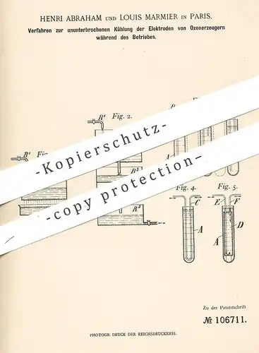 original Patent - Henri Abraham , Louis Marmier , Paris , Frankreich , 1897 , Kühlung der Elektroden von Ozonerzeuger !