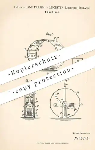 original Patent - Jane Parish , Leicester , England , 1888 , Schablone | Buchstaben , Stanzen , Zeichnen , Druck !!!