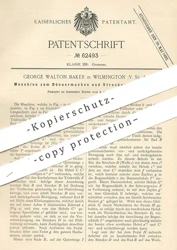 original Patent - George Walton Baker , Wilmington , USA , 1891 , Dünnermachen und Strecken von Haut | Gerber , Leder !!
