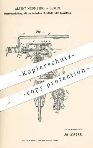 original Patent - Albert Nürnberg , Berlin  1898 , Massiervorrichtung mit Druckluft- o. Gasantrieb | Massieren | Massage