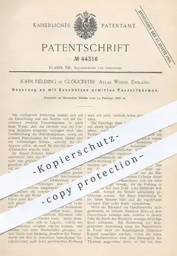 original Patent - John Fielding , Gloucester , Atlas Works , England , 1888 , mit Geschütz armierte Panzertürme | Panzer