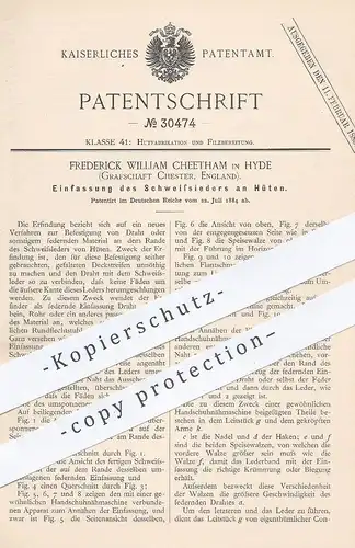 original Patent - Frederick William Cheetham , Hyde , Chester , England , 1884 , Schweißleder am Hut | Hüte , Modist !!