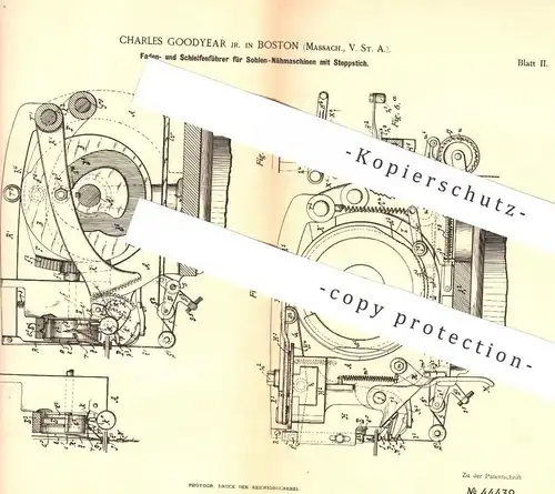 original Patent - Charles Goodyear Junior , Boston , USA , 1887 , Fadenführer für Sohlen - Nähmaschine | Schneider !!